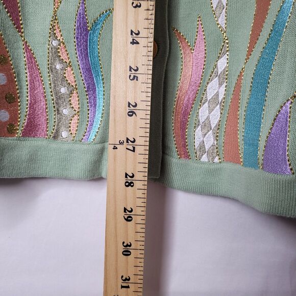 Bob Mackie Cardigan Womens Large Green Artsy NWT - Picture 6 of 12